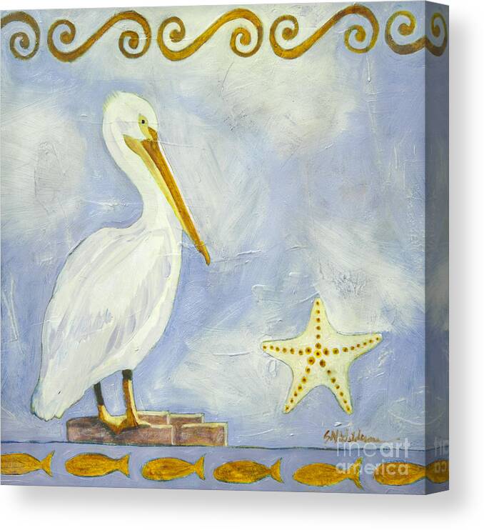 Pelican Canvas Print featuring the painting White Pelican by Sandra Neumann Wilderman