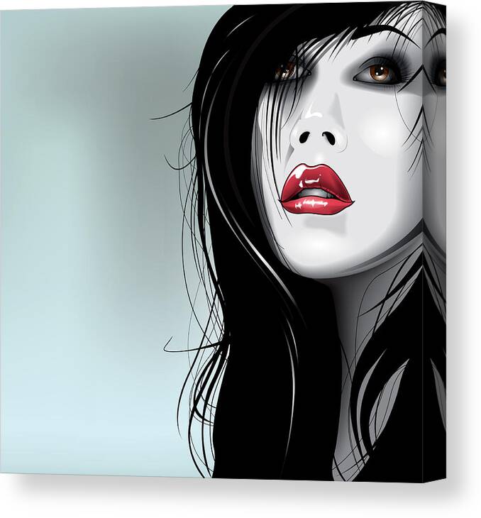 Red Lips Canvas Print featuring the digital art Why by Brian Gibbs