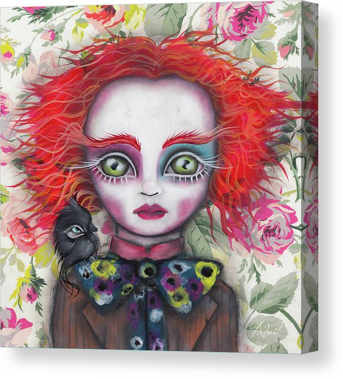 Mad Hatter Canvas Print featuring the painting Why is a Raven like a Writing Desk? by Abril Andrade