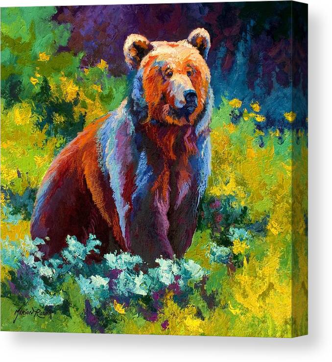 Bear Canvas Print featuring the painting Wildflower Grizz by Marion Rose