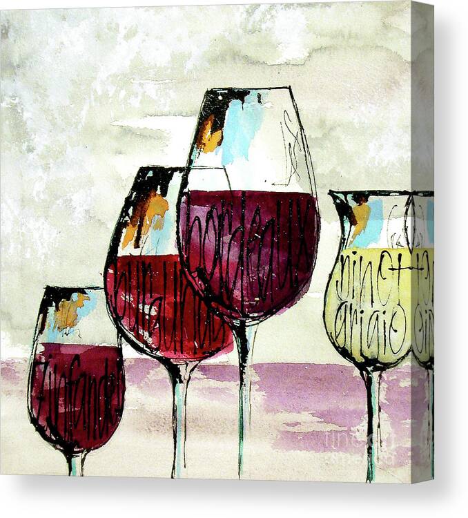 Original Watercolors Canvas Print featuring the painting Wine Snob 2 by Chris Paschke