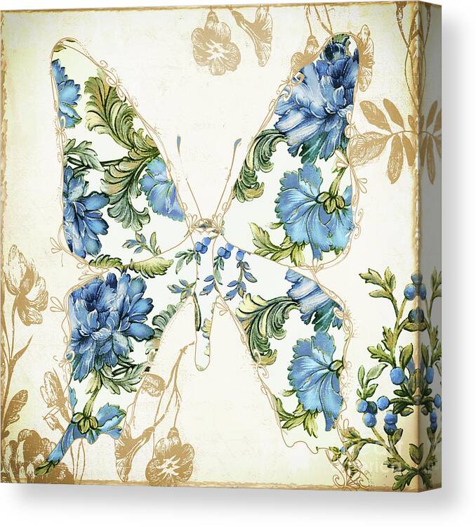 Blue Butterfly Tapestry Canvas Print featuring the painting Winged Tapestry IV by Mindy Sommers