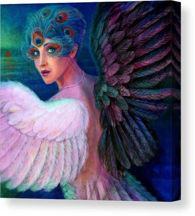 Peacock Canvas Print featuring the painting Wings of Duality by Sue Halstenberg