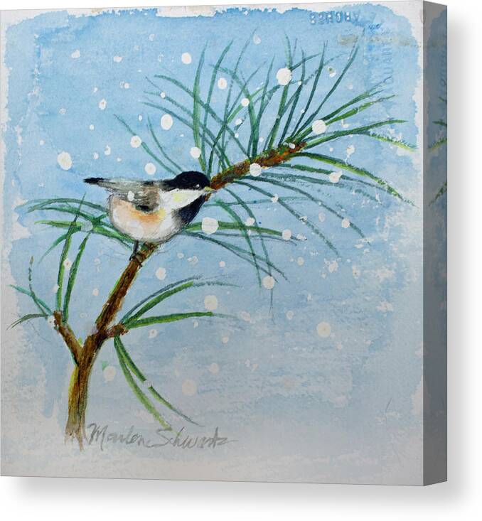 Chickadee Canvas Print featuring the painting Winter Chickadee by Marlene Schwartz Massey