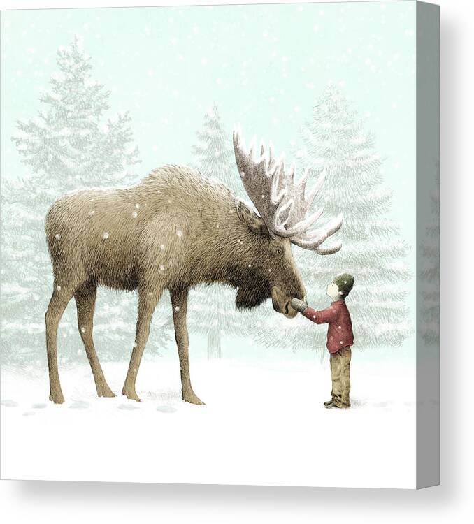 Moose Canvas Print featuring the drawing Winter Moose by Eric Fan