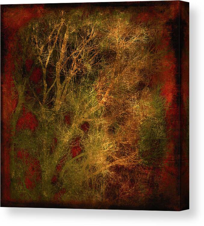 Winter Tree Canvas Print featuring the digital art Winter Trees in Gold and Red by Sheryl Karas