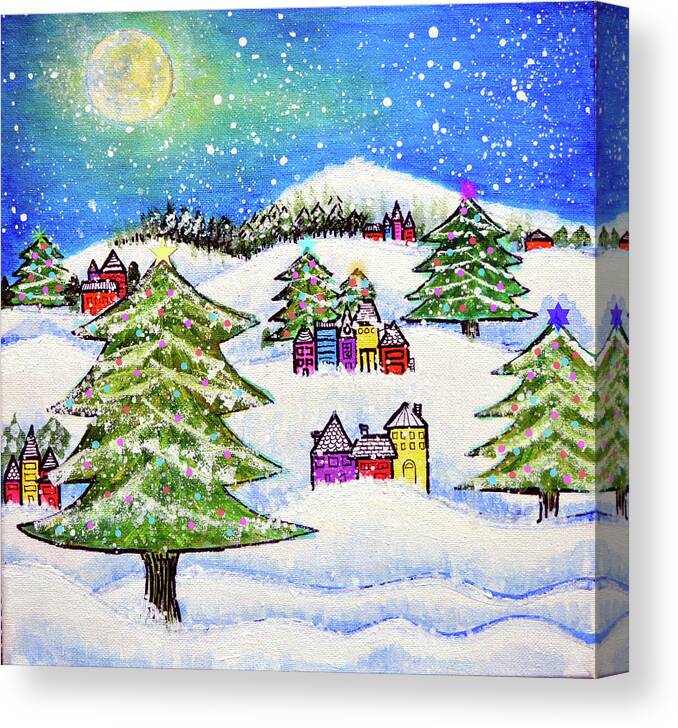 Xmas Christmas Scene Trees Xmas Trees Canvas Print featuring the painting Winter Wonder by Robin Mead