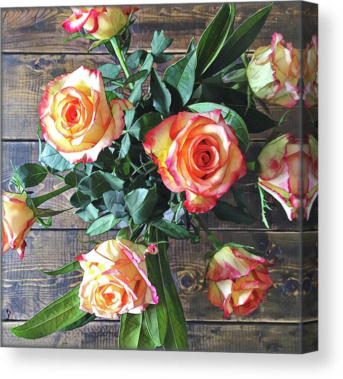 Bouquet Canvas Print featuring the painting Wood and Roses by Shadia Derbyshire