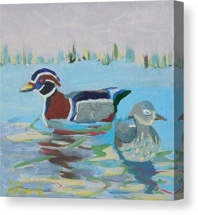 Ducks Canvas Print featuring the painting Wood Duck Pair by Francine Frank