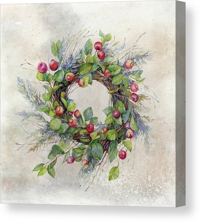 Berries Canvas Print featuring the digital art Woodland Berry Wreath by Colleen Taylor