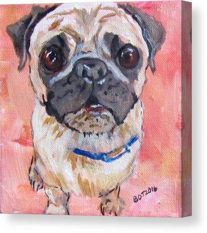 Pug Canvas Print featuring the painting Worried by Barbara O'Toole