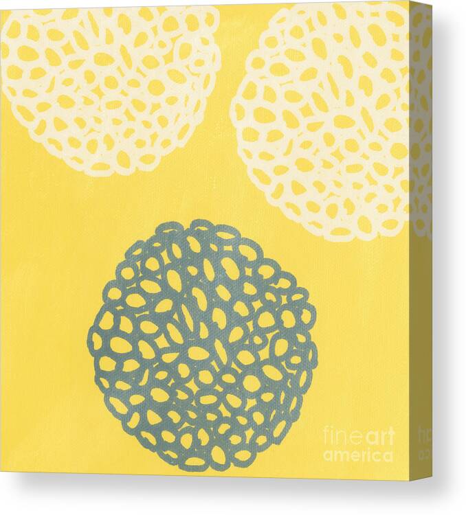 Yellow Canvas Print featuring the painting Yellow and Gray Garden Bloom by Linda Woods