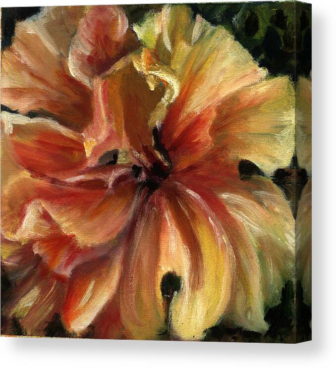 Yellow Hibiscus Floral Canvas Print featuring the painting Yellow Hibiscus by Patricia Halstead