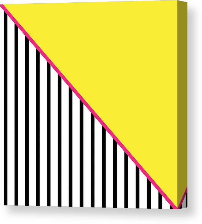 Yellow Canvas Print featuring the digital art Yellow Pink And Black Geometric by Linda Woods