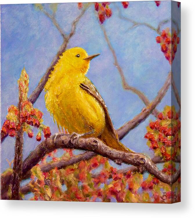 Birds Canvas Print featuring the painting Yellow Warbler by Joe Bergholm