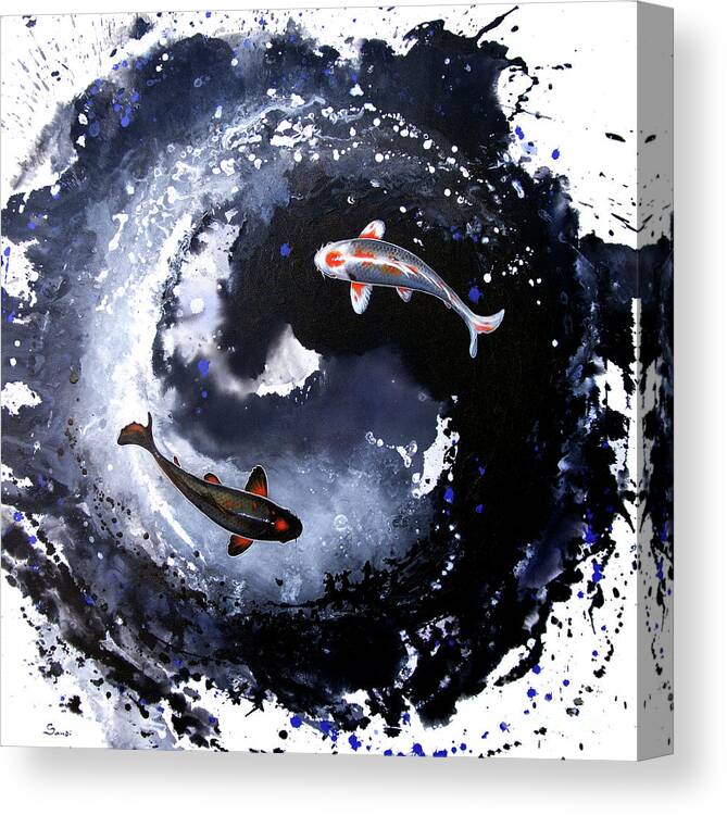 Yin Canvas Print featuring the painting Yin - Yang by Sandi Baker