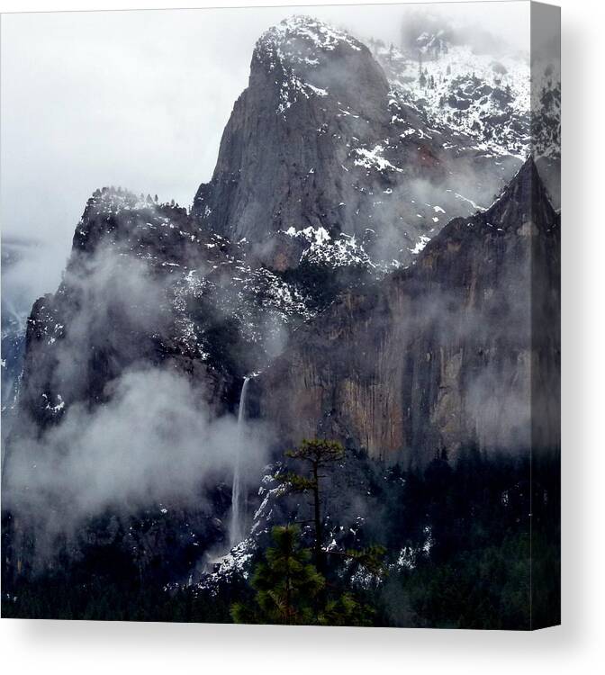 Bridalveil Fall Canvas Print featuring the photograph Yosemite Snowy Bridalveil Falls by Jeff Lowe