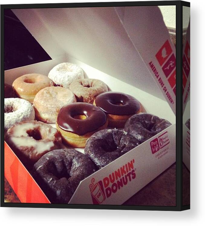 Dunkindonuts Canvas Print featuring the photograph Yummy 🍩😊 #dunkindonuts by Elizabeth Dominguez