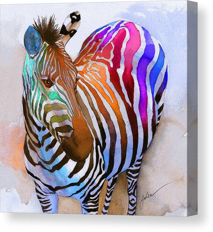 Colorful Canvas Print featuring the painting Zebra Dreams by Galen Hazelhofer
