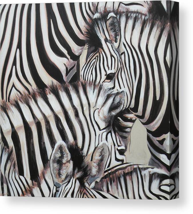 Zebra Canvas Print featuring the painting Zebra Triptyche left by Leigh Banks