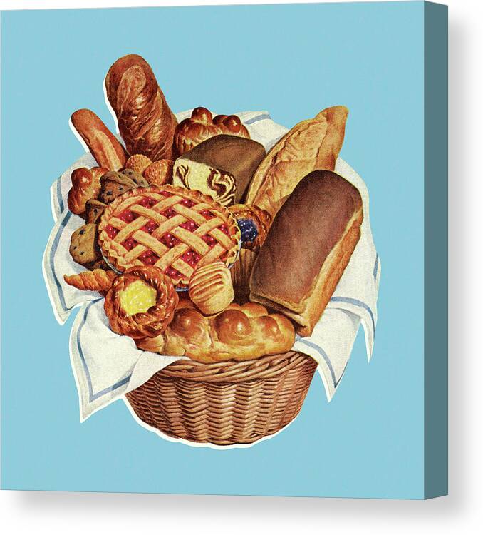 Bake Canvas Print featuring the drawing Basket Full of Baked Goods #1 by CSA Images