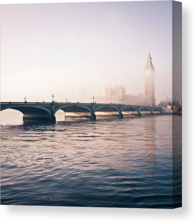 Clock Tower Canvas Print featuring the photograph Big Ben And Houses Of Parliament In The #1 by Cirano83