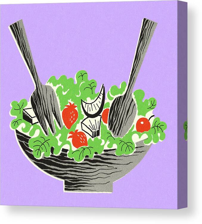 Bowl Canvas Print featuring the drawing Bowl of Salad #1 by CSA Images