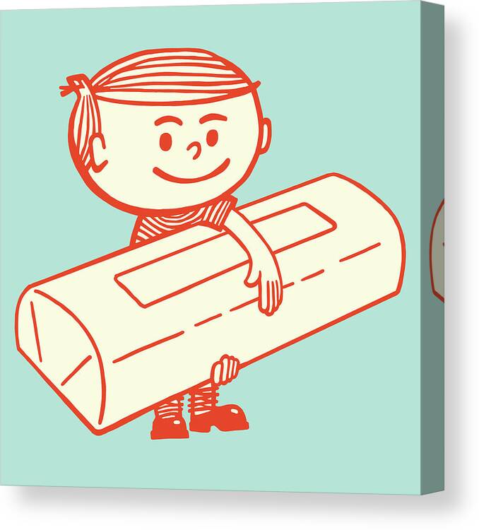 Big Canvas Print featuring the drawing Boy Holding a Huge Candy Bar #1 by CSA Images
