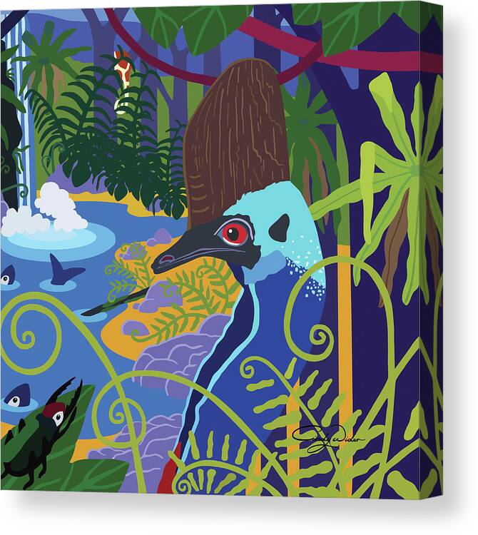 Cassowary In The Rainforest Canvas Print featuring the digital art Cassowary In The Rainforest #1 by Cindy Wider