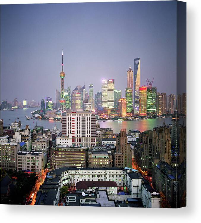 Scenics Canvas Print featuring the photograph China, Shanghai Skyline And Financial #1 by Martin Puddy
