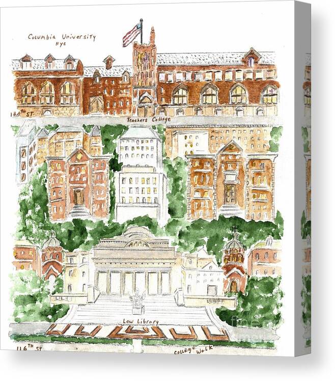 Columbia University Canvas Print featuring the painting Columbia University by Afinelyne