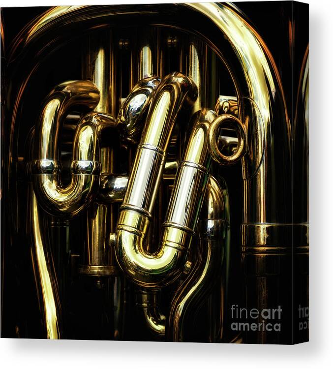 Tuba Canvas Print featuring the photograph Detail of the brass pipes of a tuba #1 by Jane Rix