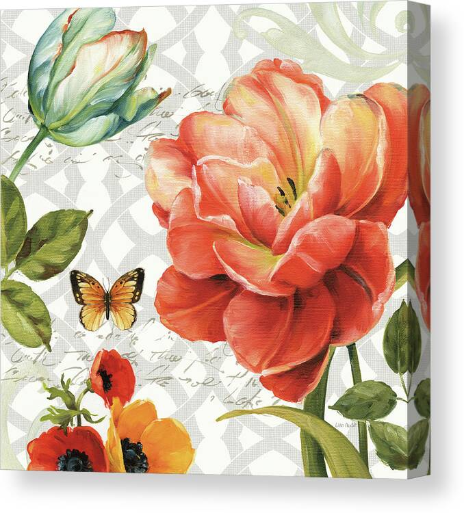 Blue Canvas Print featuring the painting Floral Story IIi On Grey #1 by Lisa Audit