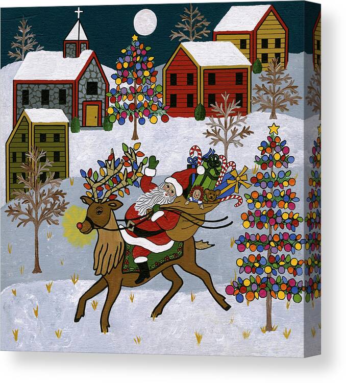 Here Comes Santa Claus Canvas Print featuring the painting Here Comes Santa Claus #1 by Medana Gabbard