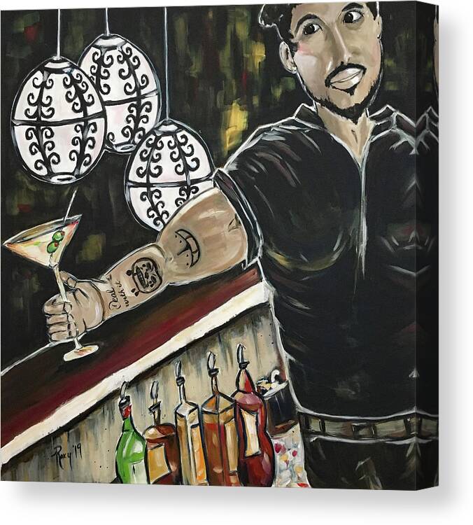 Bartender Canvas Print featuring the painting I'm off at 2 by Roxy Rich
