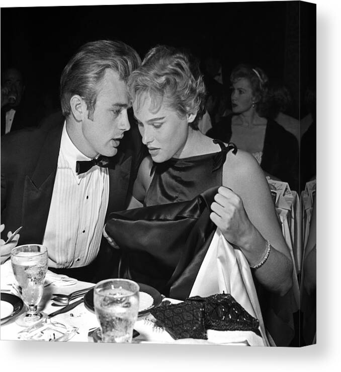 1950-1959 Canvas Print featuring the photograph James Dean And Ursula Andress #1 by Michael Ochs Archives