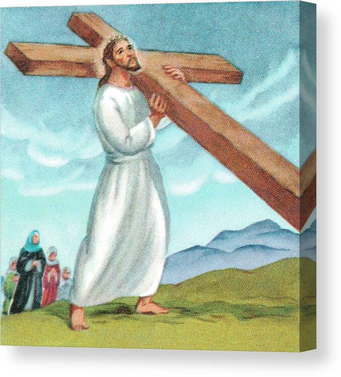 Belief Canvas Print featuring the drawing Jesus carrying the cross #1 by CSA Images