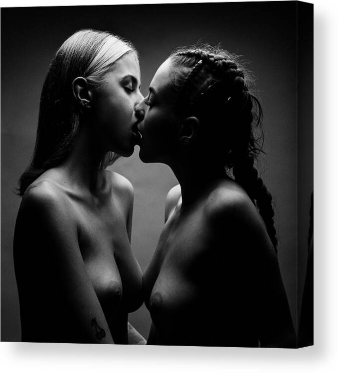 Sensual Canvas Print featuring the photograph Kiss by Martin Krystynek Mqep