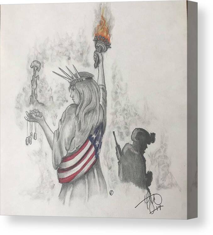  Libertty Canvas Print featuring the drawing Liberty and Justice for All by Howard King