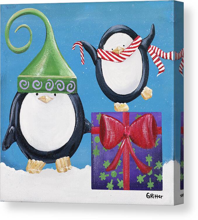 Penguins Canvas Print featuring the painting Paddison and Friends I #1 by Gina Ritter