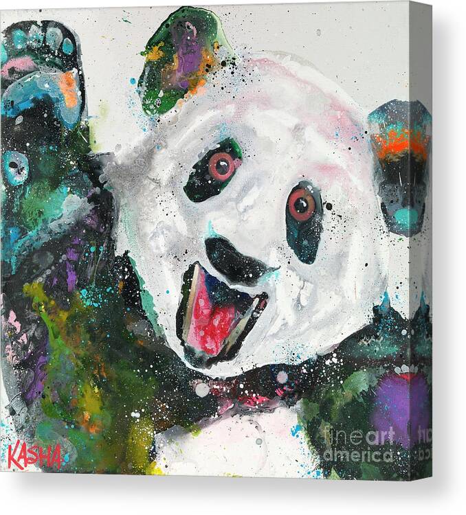 Panda Canvas Print featuring the painting Pandamonium by Kasha Ritter