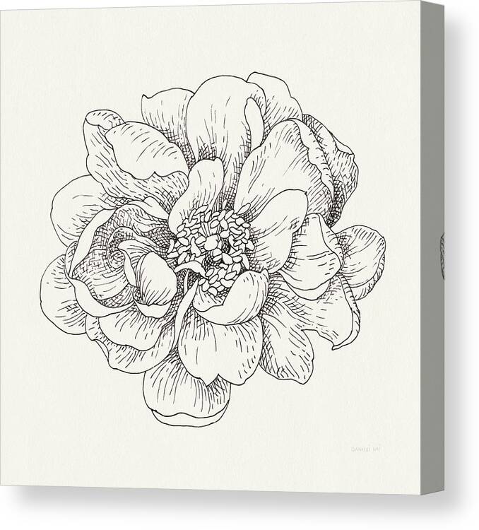 Black And White Canvas Print featuring the painting Pen And Ink Florals Iv #1 by Danhui Nai