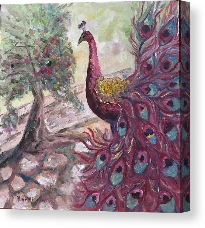 Peacock Canvas Print featuring the painting Purple Peacock #1 by Roxy Rich