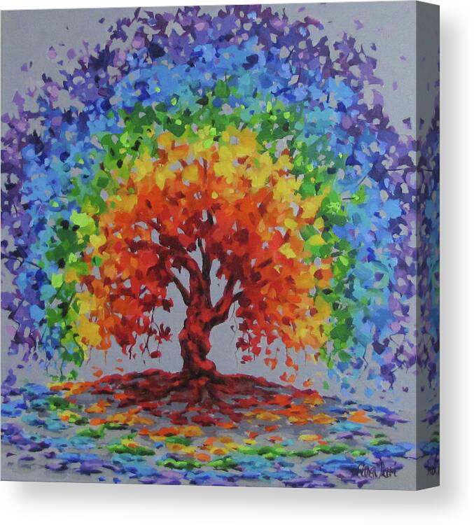 Rainbow Canvas Print featuring the painting Rainbow Tree by Karen Ilari