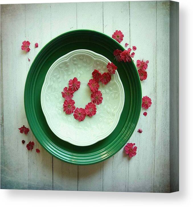 Red Canvas Print featuring the photograph Red Plum Blossoms #1 by Fangping Zhou