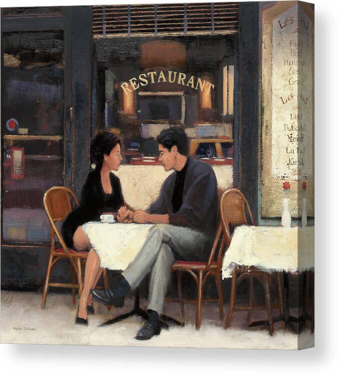 Cafes Canvas Print featuring the painting Rendezvous #1 by Myles Sullivan