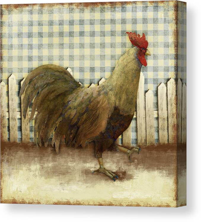Rooster Canvas Print featuring the painting Rooster On Damask I #1 by Dan Meneely