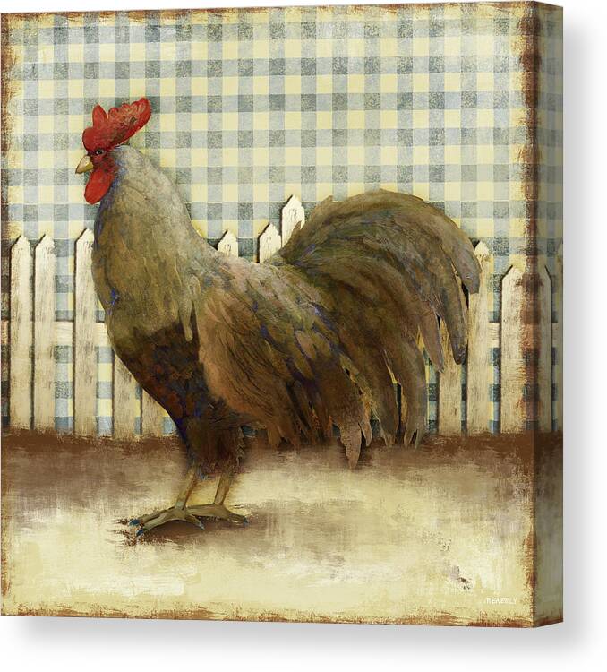 Rooster Canvas Print featuring the painting Rooster On Damask II #1 by Dan Meneely