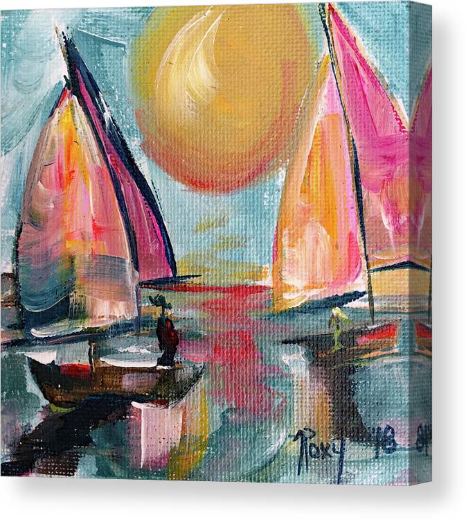 Harbor Canvas Print featuring the painting Sail away with me by Roxy Rich