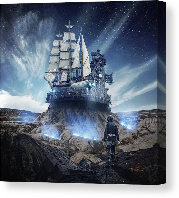 Sailing Ship Canvas Print featuring the digital art Spaceship #1 by Zoltan Toth